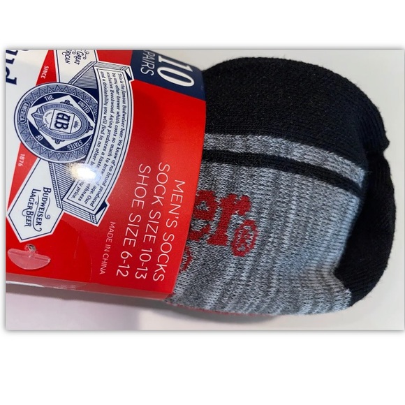 Budweiser Beer No Show Socks 10 Pair Men’s 6-12 Black Gray Red w Logos Light Bud - Picture 8 of 12